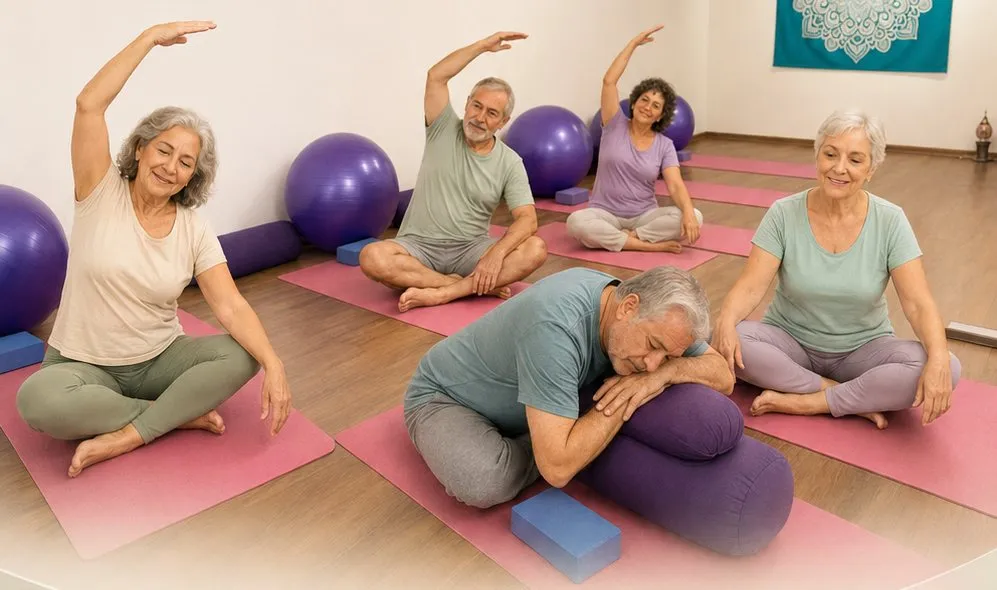 Clase de Hatha Yoga para adultos mayores en Bernal